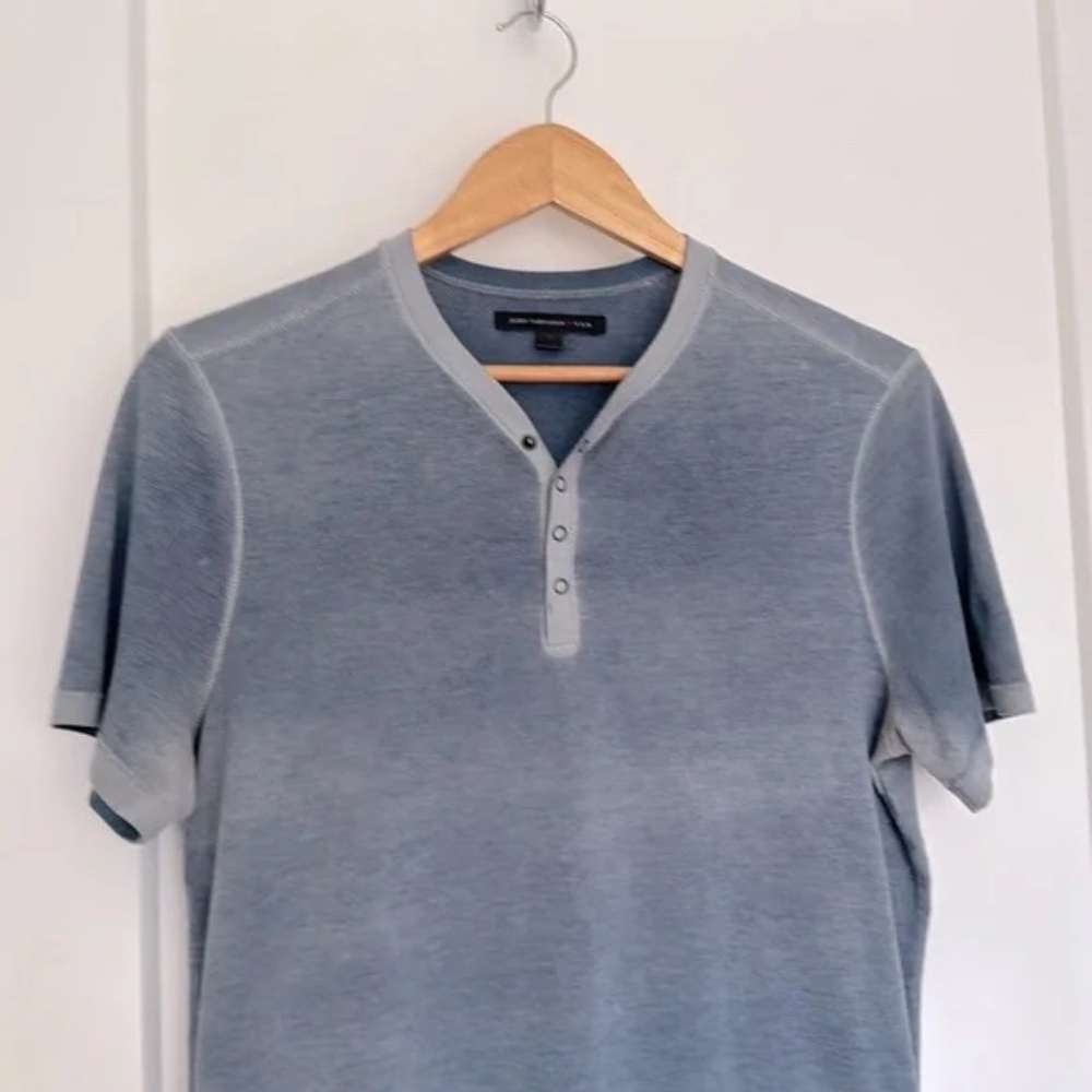 John Varvatos Blue Gray Snap Front Henley Shirt